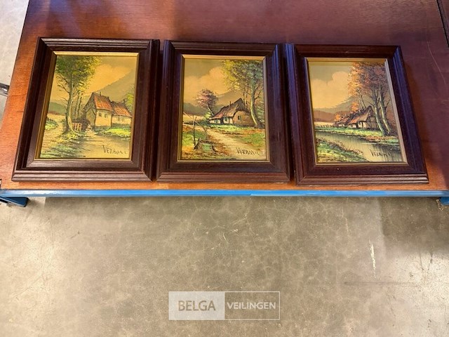 Set van 3 vintage landschapsschilderijen - afbeelding 1 van  5