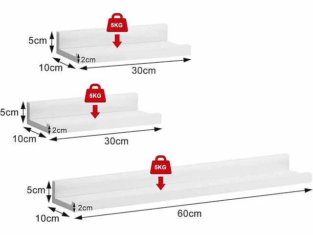 Set van 3 wandplanken, zwevende plank, wandplank, met rand - afbeelding 3 van  4