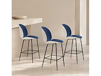 Set van 3 zwarte bella voetenkrukjes - 65 cm - witte plastic zitting en blauwe stoffen - afbeelding 1 van  2