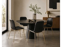 Set van 4 designerstoelen - gouden poot en 4 zwarte leren stoelen zonder armleuningen - afbeelding 1 van  2