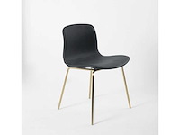 Set van 4 designerstoelen - gouden poot en 4 zwarte leren stoelen zonder armleuningen - afbeelding 2 van  2