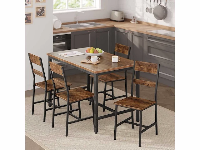 Set van 4 eetkamerstoelen, industriële stijl, bruin - afbeelding 1 van  4