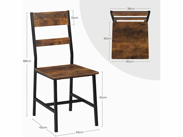 Set van 4 eetkamerstoelen, industriële stijl, bruin - afbeelding 3 van  4