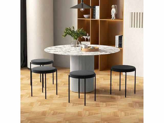 Set van 4 eetkamerstoelen, rugloze keukenstoelen, gestoffeerde stoel - afbeelding 1 van  4