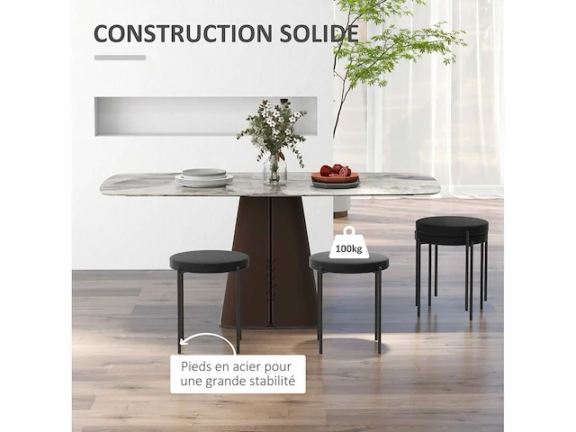 Set van 4 eetkamerstoelen, rugloze keukenstoelen, gestoffeerde stoel - afbeelding 4 van  4