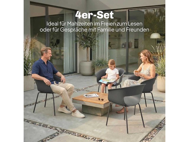 Set van 4 ergonomische tuinstoelen met uitsparingsontwerp, armleuningen, weerbestendig - afbeelding 3 van  3