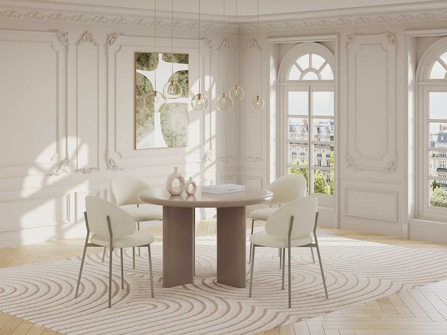 Set van 4 getextureerde stoffen en beige metalen stoelen - crèmekleurig - afbeelding 1 van  7