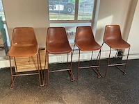 Set van 4 industriële vintage barkrukken met metalen onderstel – bruin - afbeelding 1 van  2