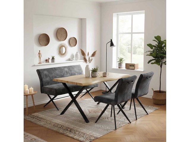 Set van 4 porto draaibare eetkamerstoelen, houtskoolfluweel bekleding - afbeelding 1 van  7