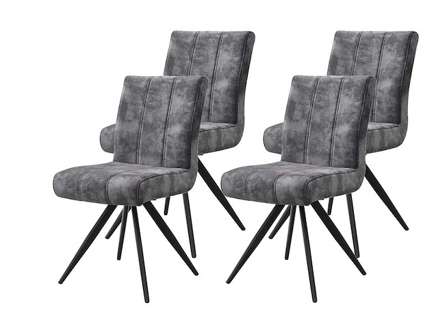 Set van 4 porto draaibare eetkamerstoelen, houtskoolfluweel bekleding - afbeelding 2 van  7