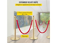 Set van 4 roestvrijstalen grenshekken met een balkop en 2 rode fluwelen touwen en een gouden kolom - afbeelding 7 van  11