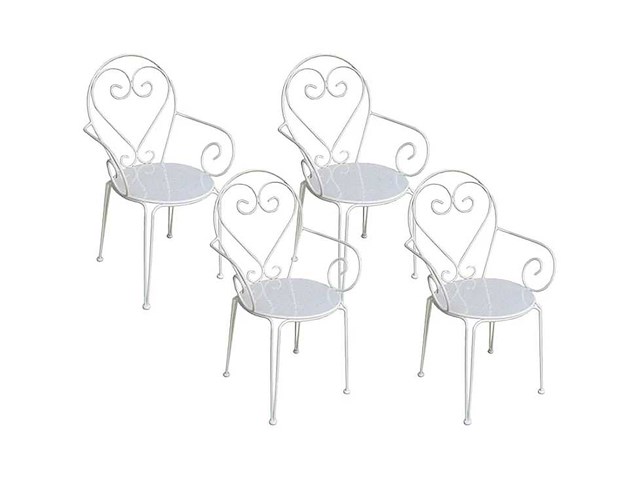 Set van 4 stapelbare smeedijzeren metalen tuinfauteuils - wit - afbeelding 2 van  3