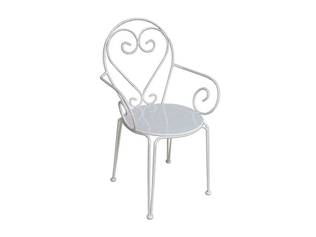 Set van 4 stapelbare smeedijzeren metalen tuinfauteuils - wit - afbeelding 3 van  3
