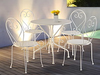 Set van 4 stapelbare smeedijzeren metalen tuinstoelen - wit - afbeelding 1 van  3
