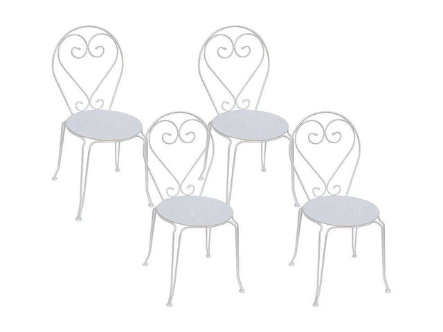Set van 4 stapelbare smeedijzeren metalen tuinstoelen - wit - afbeelding 2 van  3
