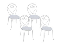 Set van 4 stapelbare smeedijzeren metalen tuinstoelen - wit - afbeelding 2 van  3