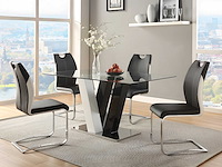 Set van 4 stoelen - zwart-wit imitatie - chroommetalen poten - afbeelding 1 van  5