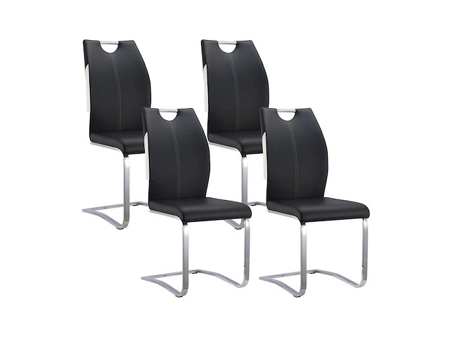 Set van 4 stoelen - zwart-wit imitatie - chroommetalen poten - afbeelding 2 van  5