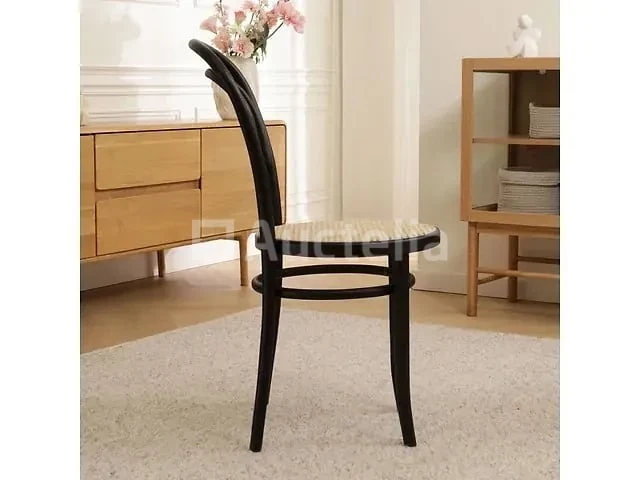 Set van 4 thonet-stoelen zwart hout - natuurlijke rotan zitting - afbeelding 7 van  7
