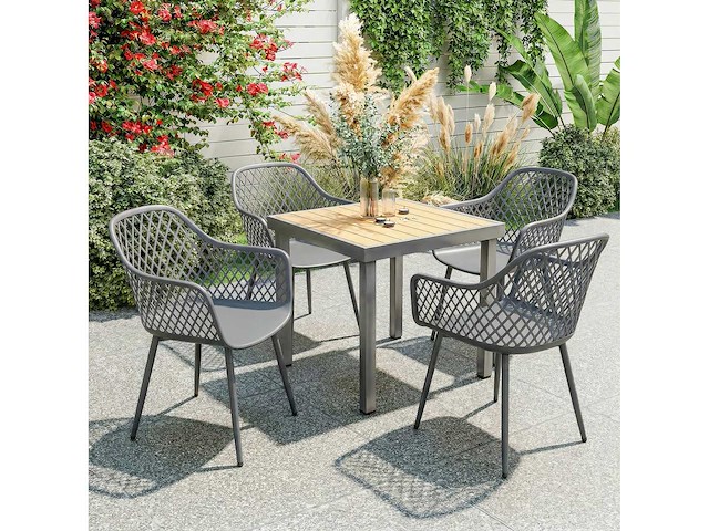 Set van 4 uv-bestendige plastic tuinstoelen met armleuning en rugleuning 56 x 51 x 84 cm donkergrijs - afbeelding 1 van  5