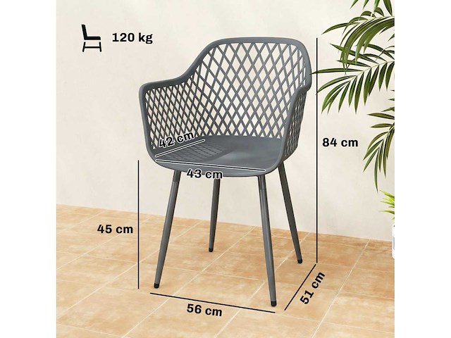 Set van 4 uv-bestendige plastic tuinstoelen met armleuning en rugleuning 56 x 51 x 84 cm donkergrijs - afbeelding 3 van  5
