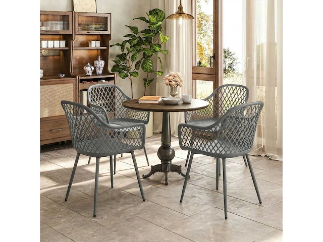 Set van 4 uv-bestendige plastic tuinstoelen met armleuning en rugleuning 56 x 51 x 84 cm donkergrijs - afbeelding 5 van  5