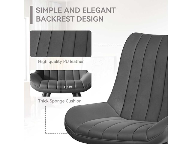 Set van 4 zware eetkamerstoelen - donkergrijs - afbeelding 6 van  6