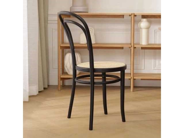 Set van 4 zwarte houten smedstoelen - natuurlijke rotan zitting (90 x 50 x 45 cm) - afbeelding 3 van  6