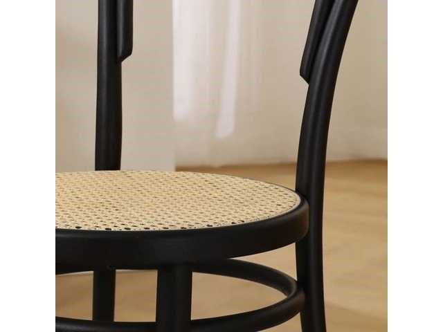 Set van 4 zwarte houten smedstoelen - natuurlijke rotan zitting (90 x 50 x 45 cm) - afbeelding 4 van  6