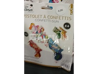 Set van 48 confettikanonnen - gloednieuwe partij van 7 grote confettikanonnen - gloednieuw pakje van 12 pakjes confettipistolen - nieuwe set van 8 pakken vallende spoelen - nieuwe set van 70 pakjes feestelijke en decoratieve items - nieuwe diverse - afbeelding 1 van  5