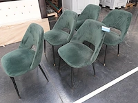 Set van 5 groene velvet stoelen met goudkleurige afwerking