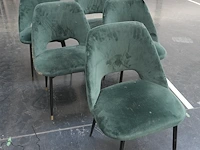 Set van 5 groene velvet stoelen met goudkleurige afwerking - afbeelding 4 van  5