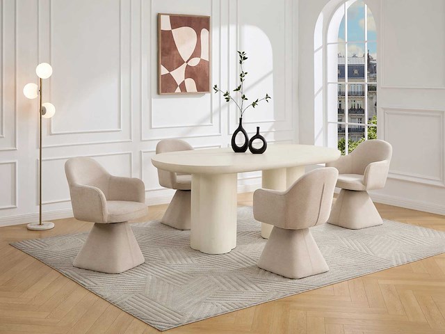 Set van 6 draaistoelen met stoffen armleuningen - beige - afbeelding 1 van  8