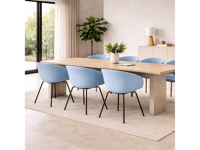 Set van 6 eleganza stoelen met zwarte poot en blauwe zitting - afbeelding 1 van  4