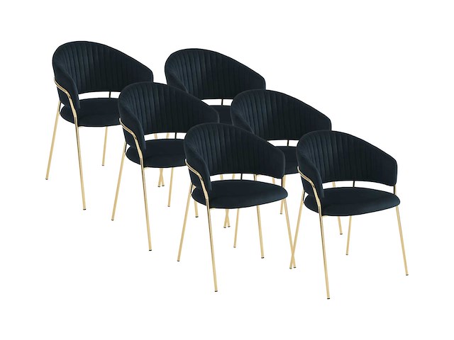 Set van 6 fluwelen en gouden metalen stoelen - zwart - afbeelding 2 van  9