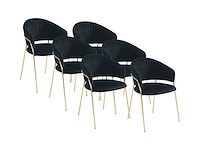 Set van 6 fluwelen en gouden metalen stoelen - zwart - afbeelding 2 van  9
