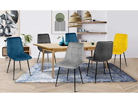 Set van 6 fluwelen stoelen in kleuren blauw x2, donkergrijs x2, lichtgrijs, geel - afbeelding 2 van  6