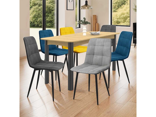 Set van 6 fluwelen stoelen in kleuren blauw x2, donkergrijs x2, lichtgrijs, geel - afbeelding 4 van  6
