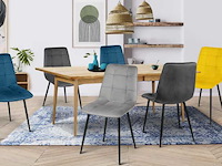 Set van 6 fluwelen stoelen in kleuren blauw x2, donkergrijs x2, lichtgrijs, geel - afbeelding 1 van  6