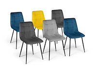 Set van 6 fluwelen stoelen in kleuren blauw x2, donkergrijs x2, lichtgrijs, geel - afbeelding 3 van  6