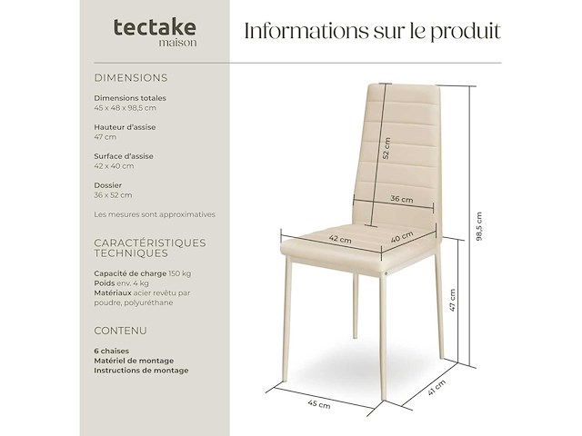 Set van 6 moderne eetkamerstoelen - afbeelding 4 van  5