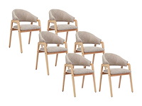 Set van 6 stoelen met armleuningen in badstof en rubberhout - taupe en natuurlijk - afbeelding 1 van  10