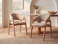 Set van 6 stoelen met armleuningen in badstof en rubberhout - taupe en natuurlijk - afbeelding 3 van  10