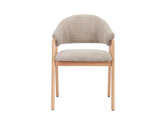 Set van 6 stoelen met armleuningen in badstof en rubberhout - taupe en natuurlijk - afbeelding 4 van  10