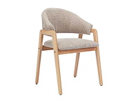 Set van 6 stoelen met armleuningen in badstof en rubberhout - taupe en natuurlijk - afbeelding 5 van  10