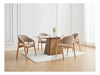 Set van 6 stoelen met armleuningen in badstof en rubberhout - taupe en natuurlijk - afbeelding 9 van  10