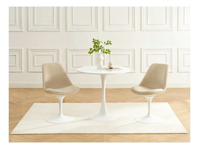 Set van 6 stoelen met textuur en stalen draaistoelen - beige & wit - afbeelding 1 van  10