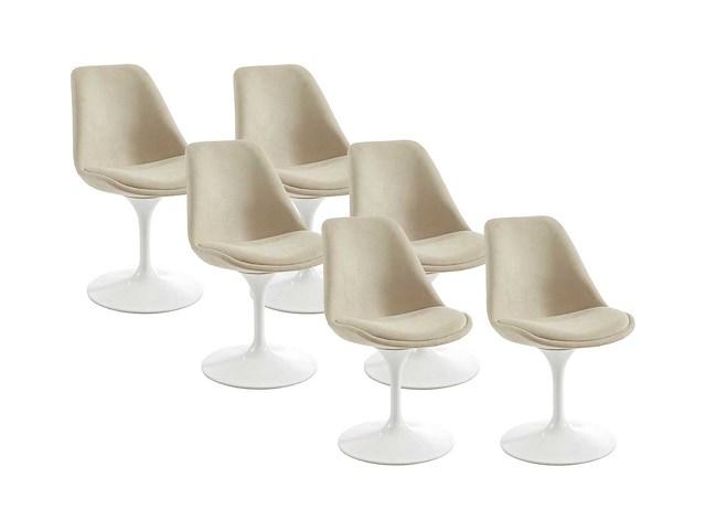 Set van 6 stoelen met textuur en stalen draaistoelen - beige & wit - afbeelding 3 van  10