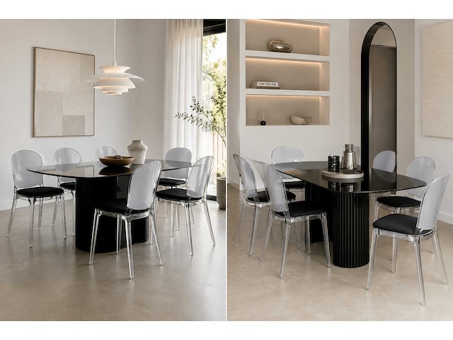 Set van 6 vanillestoelen - bontstructuur - zitting zwarte stof (87 x 55 x 40 cm) - afbeelding 4 van  5