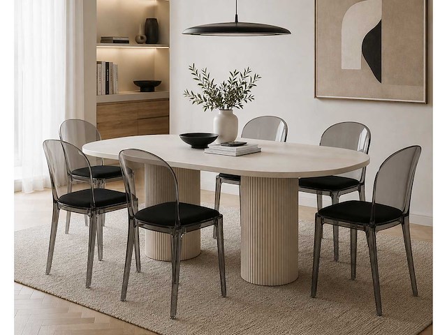Set van 6 vanillestoelen - bontstructuur - zitting zwarte stof (87 x 55 x 40 cm) - afbeelding 1 van  4